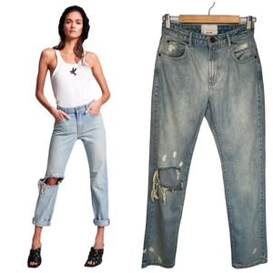 New One Teaspoon Awesome Baggies Distressed Light Wash Jeans Kansas Blue 26